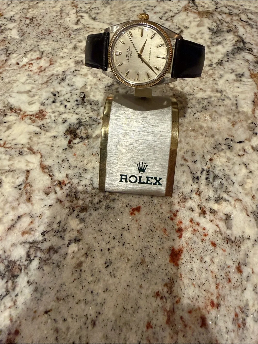 Rolex 1950’s Everest Edition, Two-Tone, Silver Dial, Watch with Black Strap